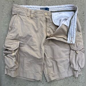 Men's Polo Ralph Lauren Shorts Beige Cargo 38 Cotton Zip Preppy Casual Beach